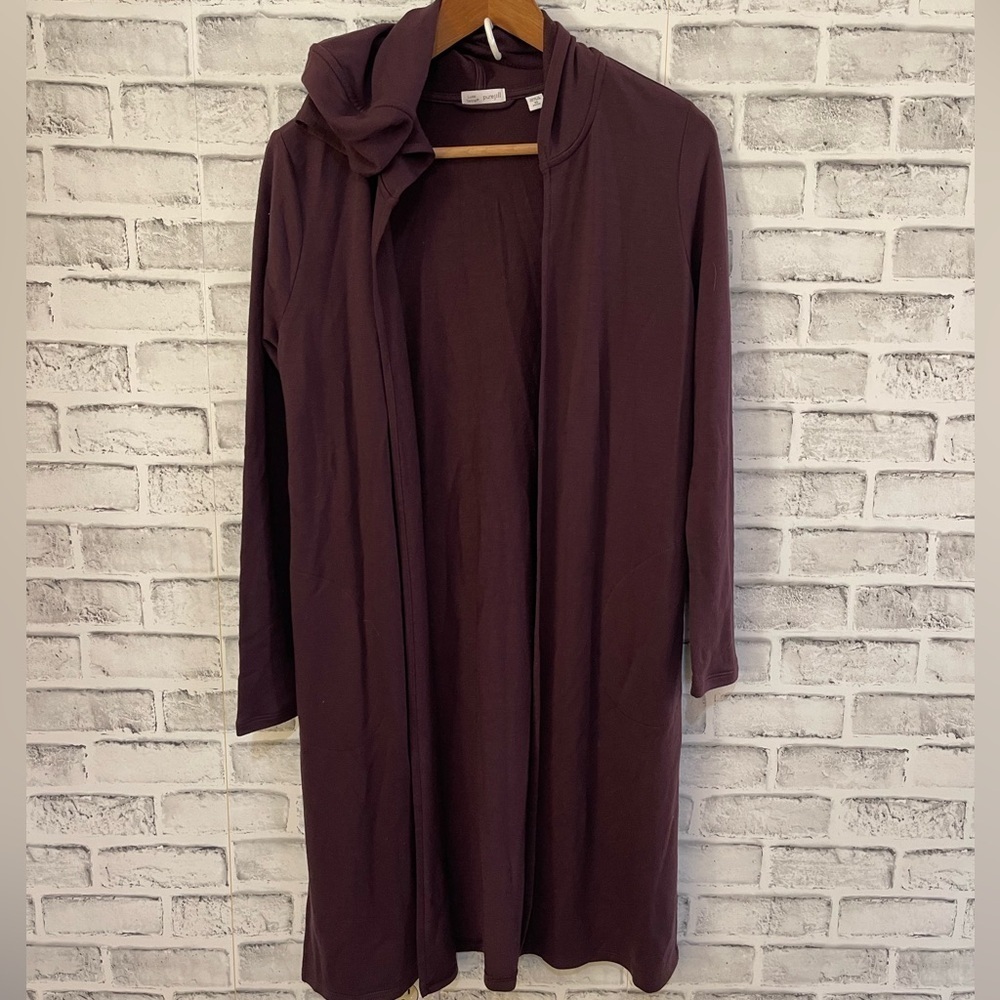 Women’s J.Jill Luxe Tencel burgundy colored hooded cardigan with pockets XS - Picture 2 of 5